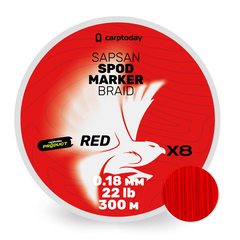 Плетёный шнур Carptoday Sapsan Spod & Marker Braid Red 0.18мм 300м, Диаметр: 0,18 мм, Цвет: Красный
