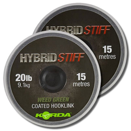 Поводковый материал в оплётке KORDA Hybrid Stiff Coated Hooklink 20lb, Цвет: Weed Green