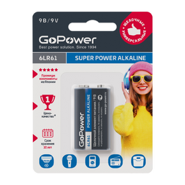 Батарейка GoPower Крона 6LR61 BL1 Alkaline 9V