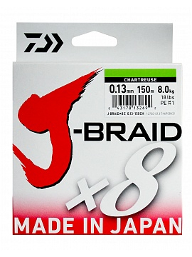 Плетеный шнур Daiwa J-Braid X8 0,18мм 300м (зеленый)
