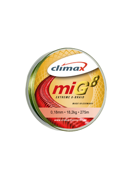 Плетеный шнур CLIMAX MIG8 BRAID, Диаметр: 0.16 мм, Длина: 275 м, Цвет: оливковый зеленый, Тест: 15.90 кг