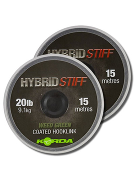 Поводковый материал в оплётке KORDA Hybrid Stiff Coated Hooklink 20lb, Цвет: Weed Green