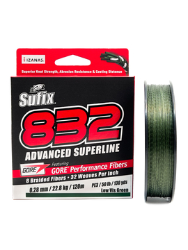 Тонущий шок лидер плетёный 8-ми жильный Sufix 832 Braid, Диаметр: 0.24 мм, Длина: 120 м