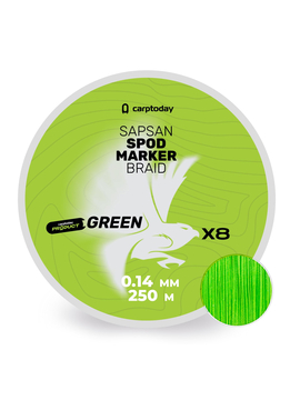 Плетёный шнур Carptoday Sapsan Spod & Marker Braid Green 0.14мм 250м, Диаметр: 0,14 мм, Цвет: Зёленый