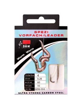 Поводок DAM SPEZI WORM Rig 60 см. / 10 шт. / 0.28mm / №4