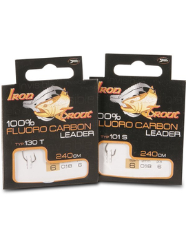 Поводок готовый флюорокарбоновый IRON TROUT Fluoro Carbon Leader - 240cm / 0,18mm / 130T №6 - 6шт.