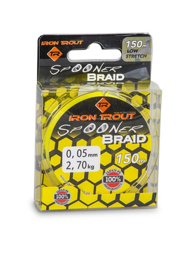 Леска плетеная IRON TROUT SPOONER PE Braid - 150m / 0,04mm / 2.2kg - Yellow