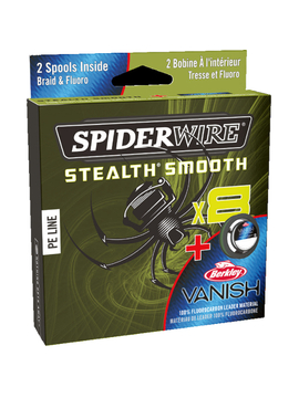 Леска плетеная+флуорокарбон SPIDER WIRE® STEALTH® SMOOTH X8 PE BRAID & FLUOROCARBON - 0.13&0.35mm / 150&45m /11.2&7.0kg - MOSS GREEN/CLEAR