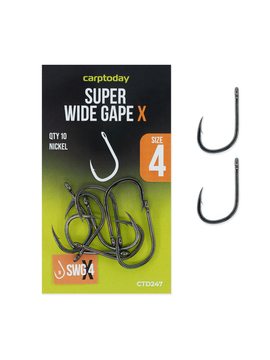 Крючки карповые Carptoday Super Wide Gape Nickel X, Размер крючка: № 4