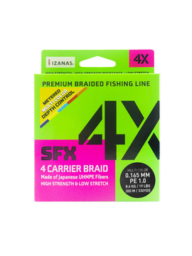 Леска плетеная SFX 4X разноцветная 300 м 0.165 мм 8.6 кг PE 1