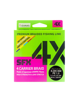 Леска плетеная SFX 4X разноцветная 300 м 0.205 мм 11.5 кг PE 1.5