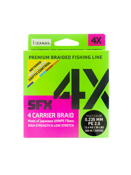 Леска плетеная SFX 4X разноцветная 300 м 0.235 мм 13.6 кг PE 2