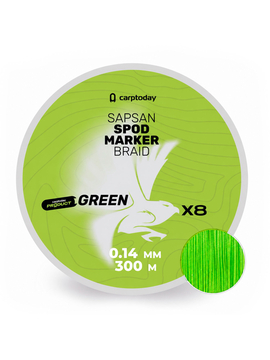 Плетёный шнур для прикормочных ракет Carptoday Sapsan Spod & Marker Braid Green 0.14мм 300м, Диаметр: 0,14 мм, Цвет: Зелёный