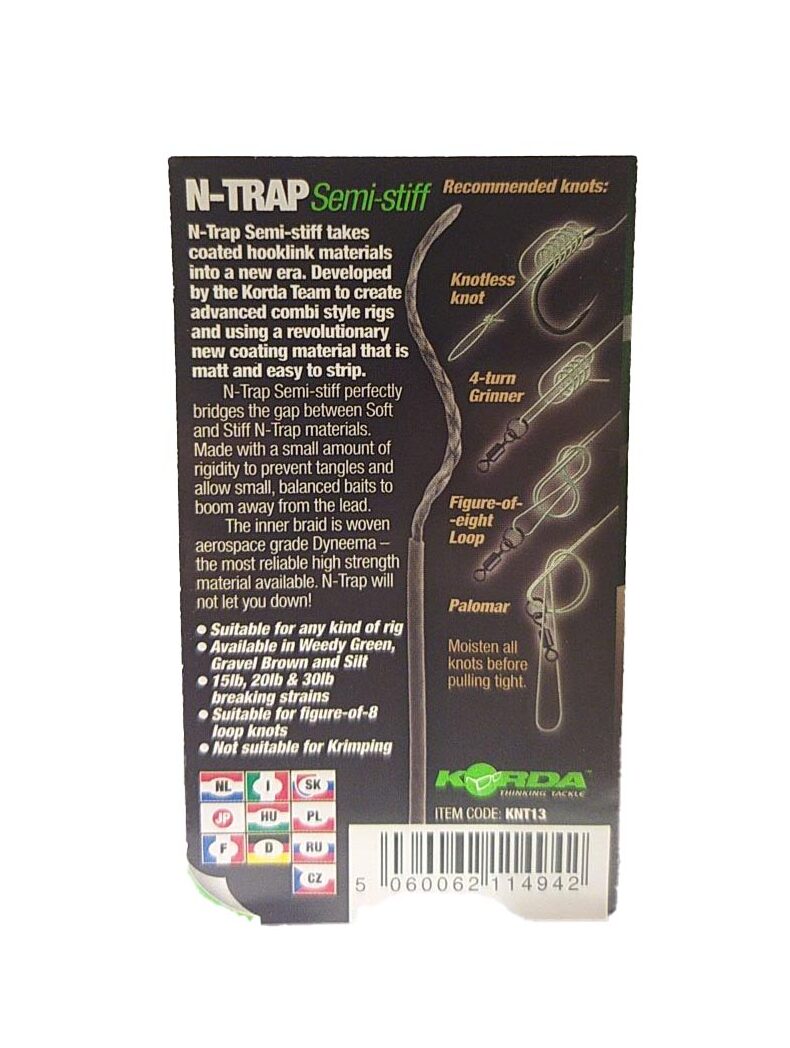 Поводковый материал Korda N-Trap Semi Stiff в оплётке средней жесткости — фото 8 — CARPshop