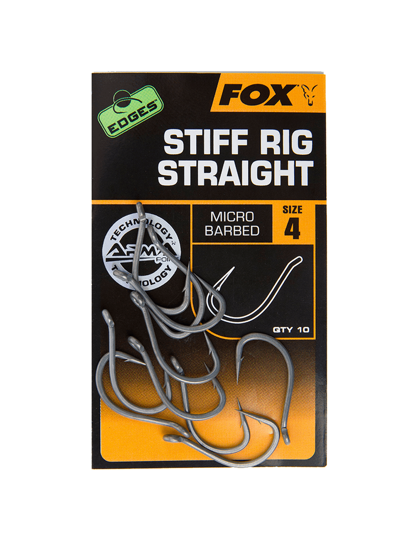 Крючки FOX EDGES Stiff Rig Straight с прямым жалом, Размер крючка: № 4 Крючки FOX EDGES Stiff Rig Straight с прямым жалом, Размер крючка: № 4