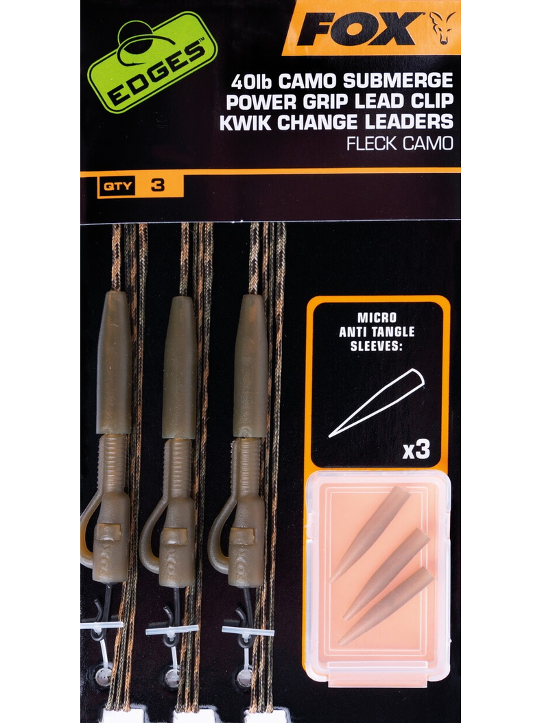 Набор готовых оснасток "безопасная клипса" FOX Camo Submerge Power Grip Lead Clip Kwik Change Leaders, Тест: 30.00 lb
