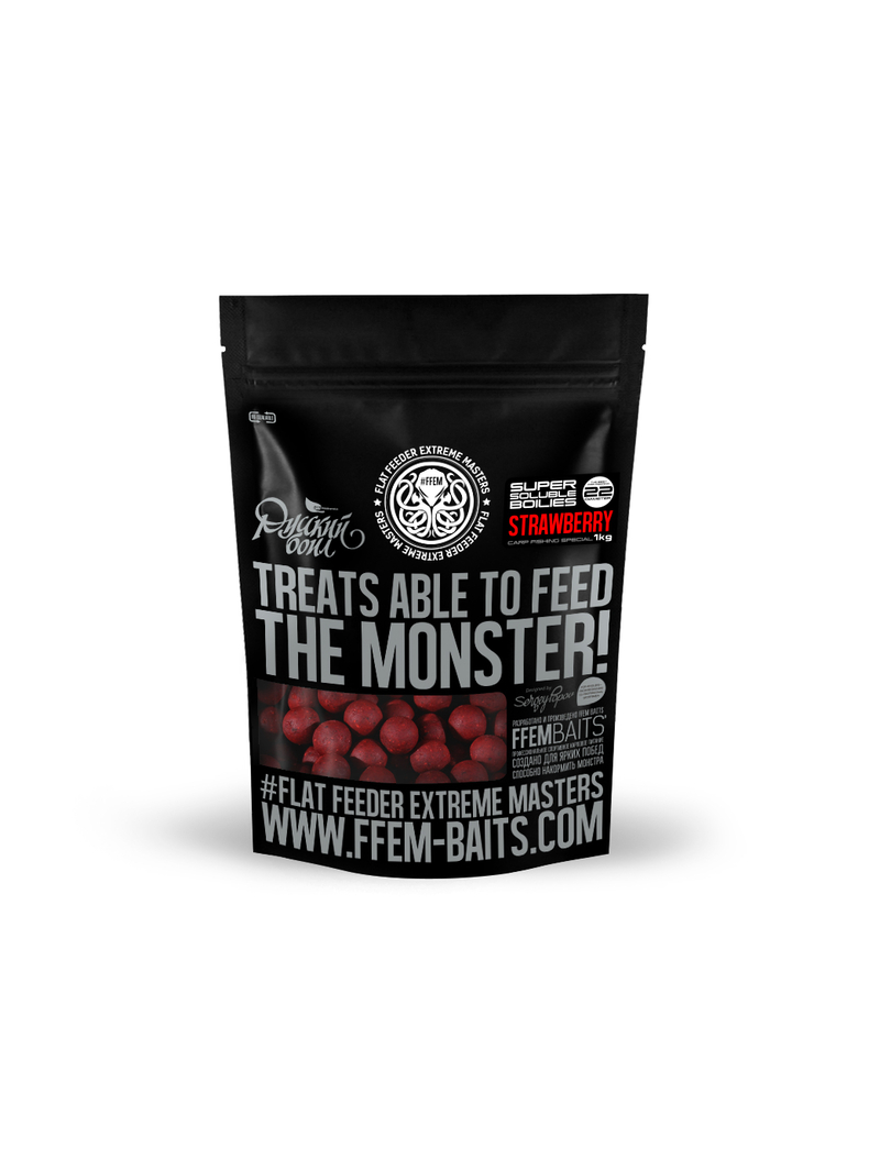 Пылящие бойлы FFEM Soluble Boilies Strawberry (клубника) 22mm 1kg Пылящие бойлы FFEM Soluble Boilies Strawberry (клубника) 22mm 1kg