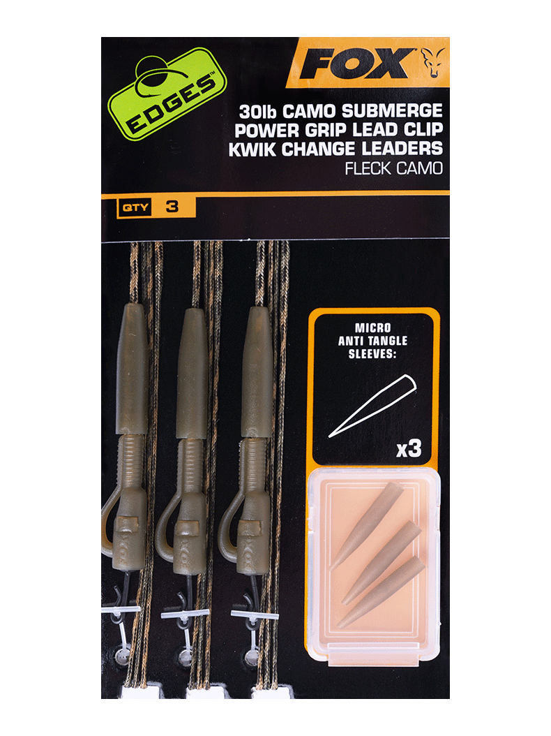Набор готовых оснасток "безопасная клипса" FOX Camo Submerge Power Grip Lead Clip Kwik Change Leaders, Тест: 30.00 lb, изображение 2