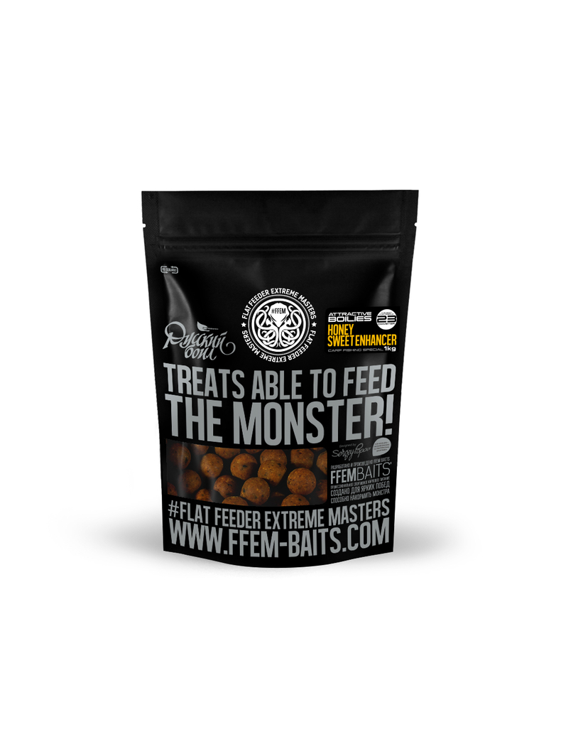 Тонущие бойлы FFEM "Русский бойл" Super Honey (мед) 23mm 1kg Тонущие бойлы FFEM "Русский бойл" Super Honey (мед) 23mm 1kg
