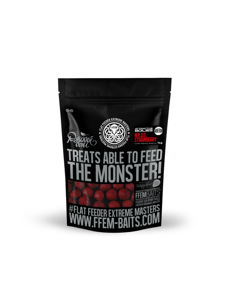 Тонущие бойлы FFEM "Русский бойл" Strawberry (клубника) 23mm 1kg