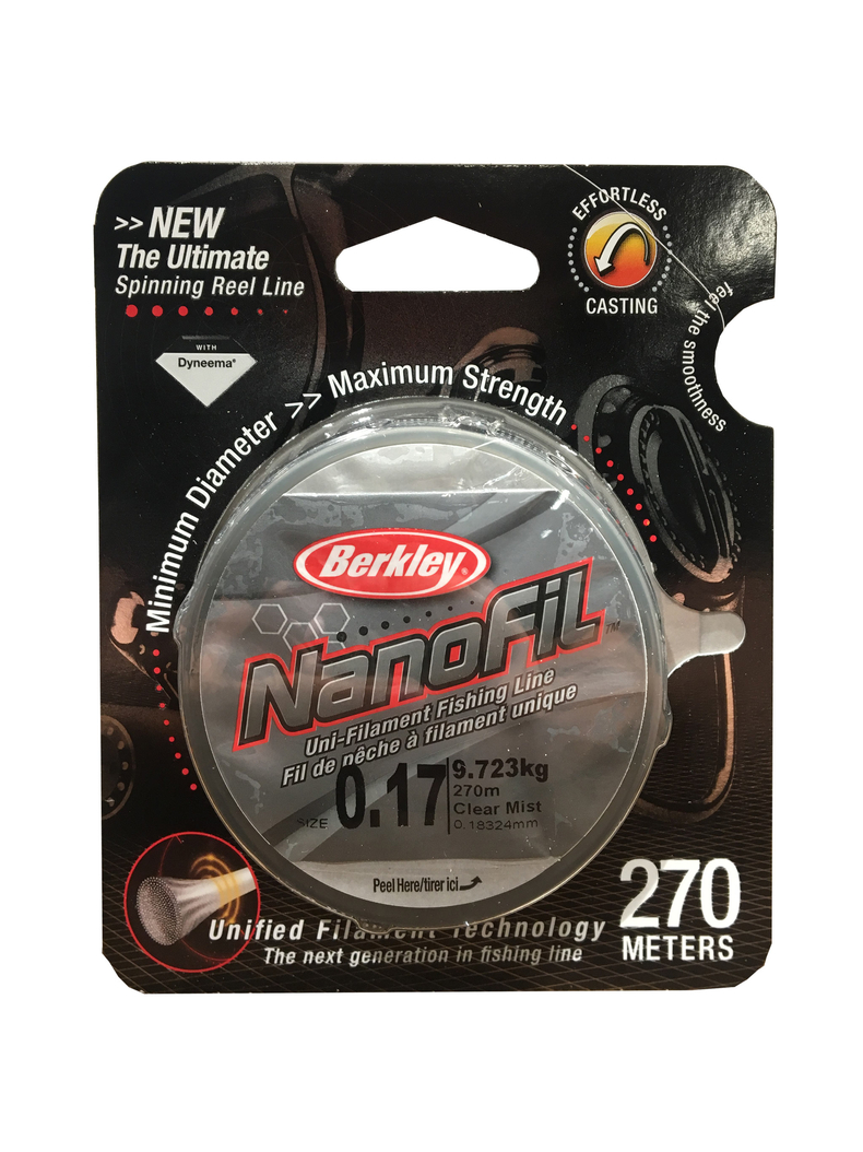 Шнур Berkley NANOFIL нанофил  270м 0,17мм прозрачный, Длина: 270 м, Тест: 9.70 кг, Диаметр лески: 0.17 мм