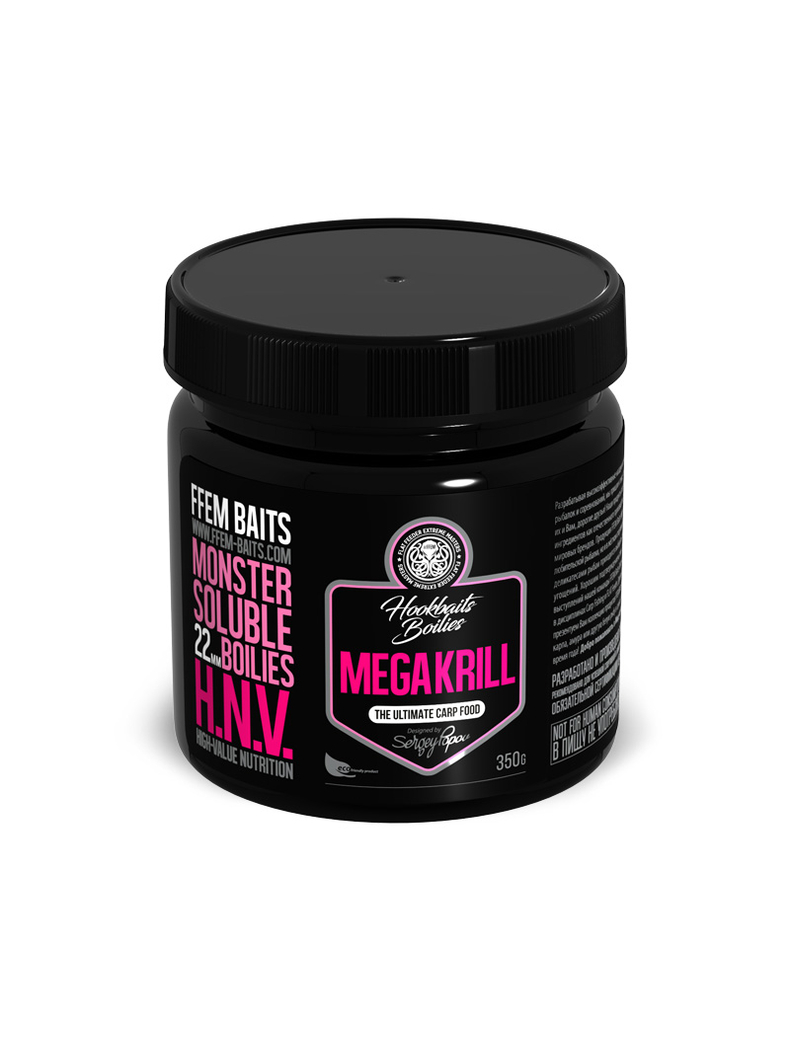 Бойлы насадочные пылящие FFEM Monster Soluble Boilies HNV-Mega Krill (Криль и Креветка) 22mm 350г Бойлы насадочные пылящие FFEM Monster Soluble Boilies HNV-Mega Krill (Криль и Креветка) 22mm 350г