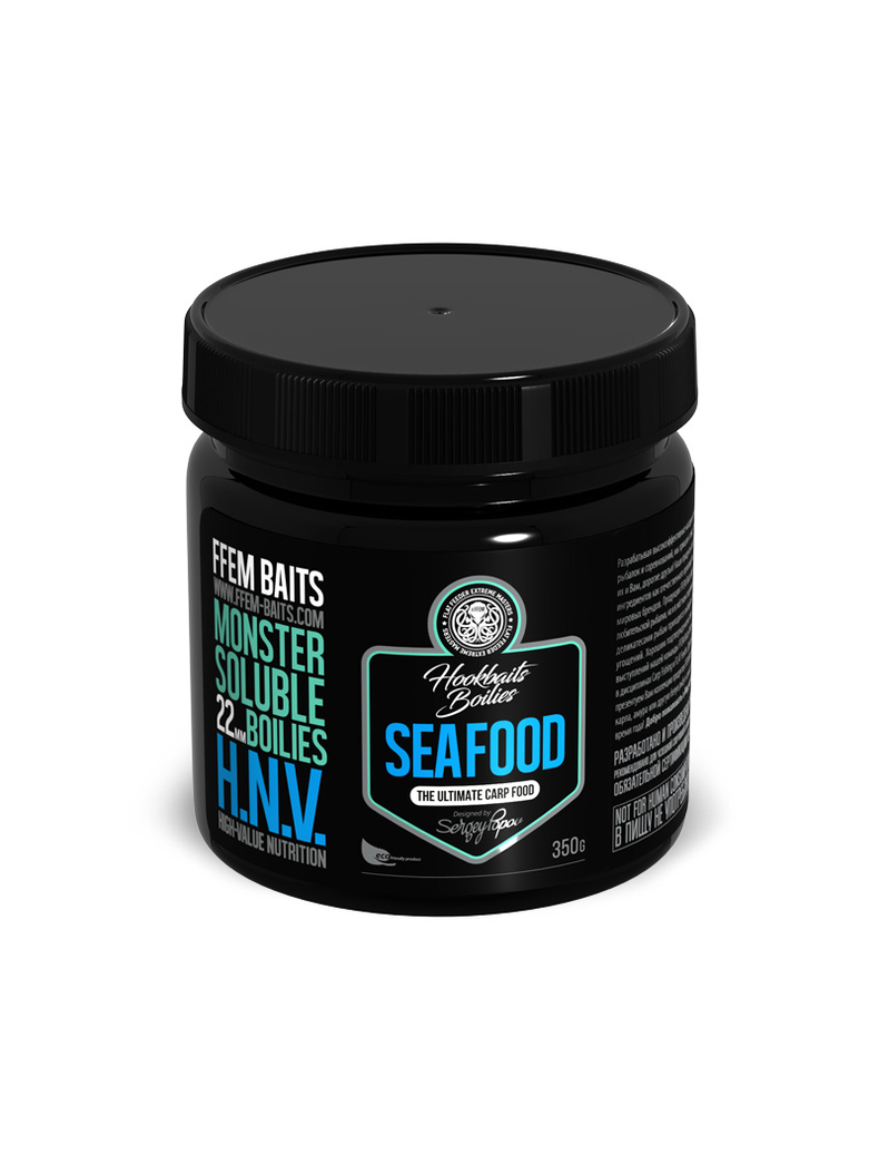 Бойлы насадочные пылящие FFEM Monster Soluble Boilies HNV-SeaFood (Лосось, Кальмар и Ананас) 22mm 350г