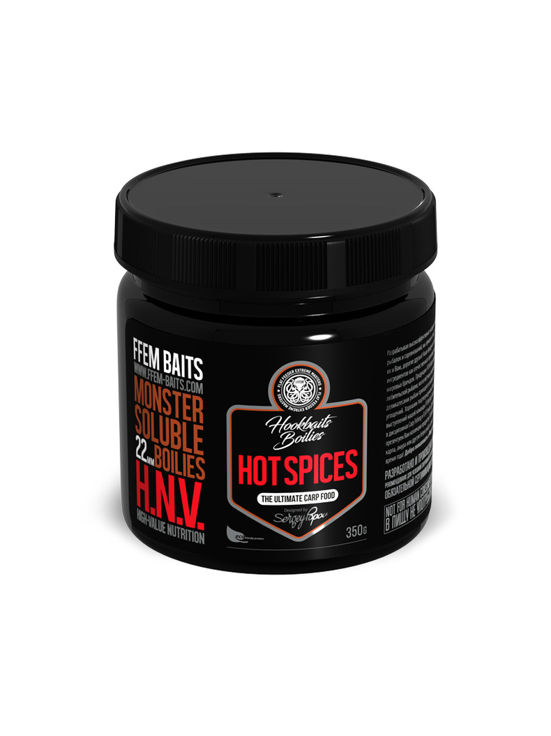 Бойлы насадочные пылящие FFEM Monster Soluble Boilies HNV-Hot Spices (Лосось и Острые Специи) 22mm 350г Бойлы насадочные пылящие FFEM Monster Soluble Boilies HNV-Hot Spices (Лосось и Острые Специи) 22mm 350г