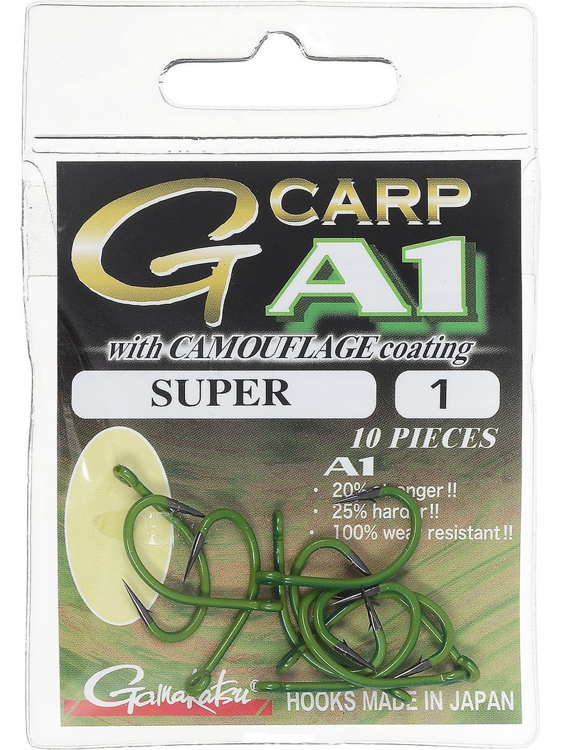 Крючки Gamakatsu A1 G-CARP CAMOU GREEN SUPER, Размер: 1 Крючки Gamakatsu A1 G-CARP CAMOU GREEN SUPER, Размер: 1