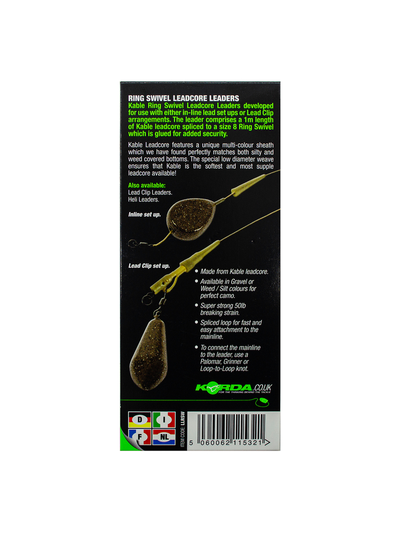 Поводок Korda Leadcore Ring Swivel, Цвет: Weed (Водоросли), изображение 5