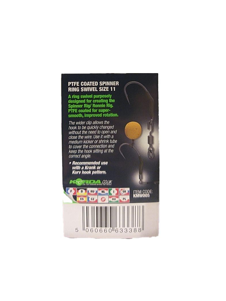 Вертлюг быстросъемный с кольцом Korda Spinner Ring Swivels №11 с покрытием из PTFE, изображение 3 Вертлюг быстросъемный с кольцом Korda Spinner Ring Swivels №11 с покрытием из PTFE, изображение 3