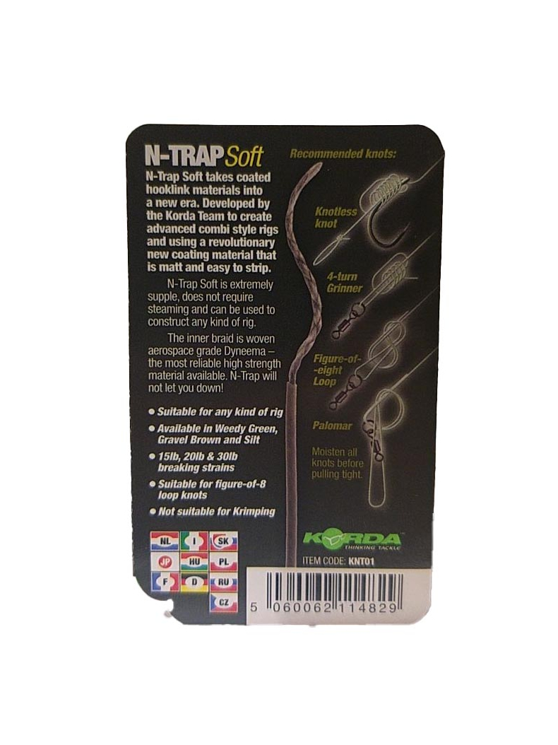 Поводковый материал Korda N-Trap Soft в мягкой оплётке, Цвет: Gravel Brown, Тест: 15.00 lb, изображение 7 Поводковый материал Korda N-Trap Soft в мягкой оплётке, Цвет: Gravel Brown, Тест: 15.00 lb, изображение 7