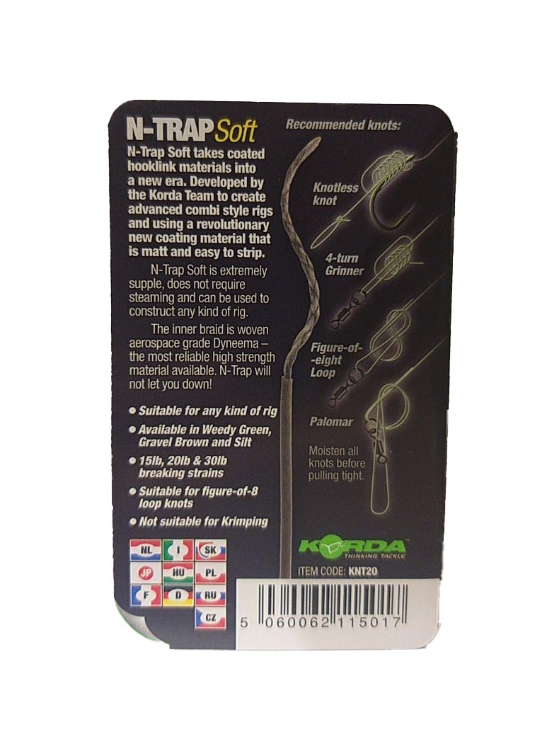 Поводковый материал Korda N-Trap Soft в мягкой оплётке, Цвет: Gravel Brown, Тест: 15.00 lb, изображение 14 Поводковый материал Korda N-Trap Soft в мягкой оплётке, Цвет: Gravel Brown, Тест: 15.00 lb, изображение 14