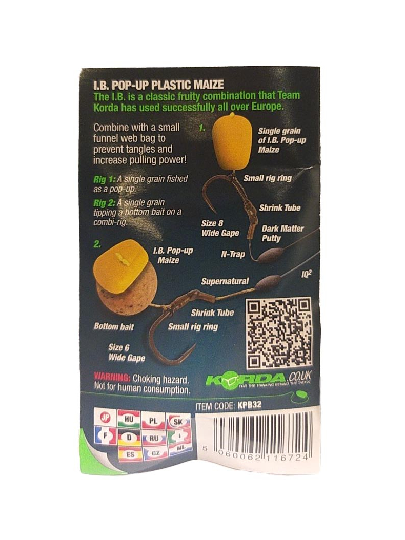 Korda Pop-Up Maize I.B. Yellow (фрукты) желтая плавающая имитационная приманка, изображение 4 Korda Pop-Up Maize I.B. Yellow (фрукты) желтая плавающая имитационная приманка, изображение 4