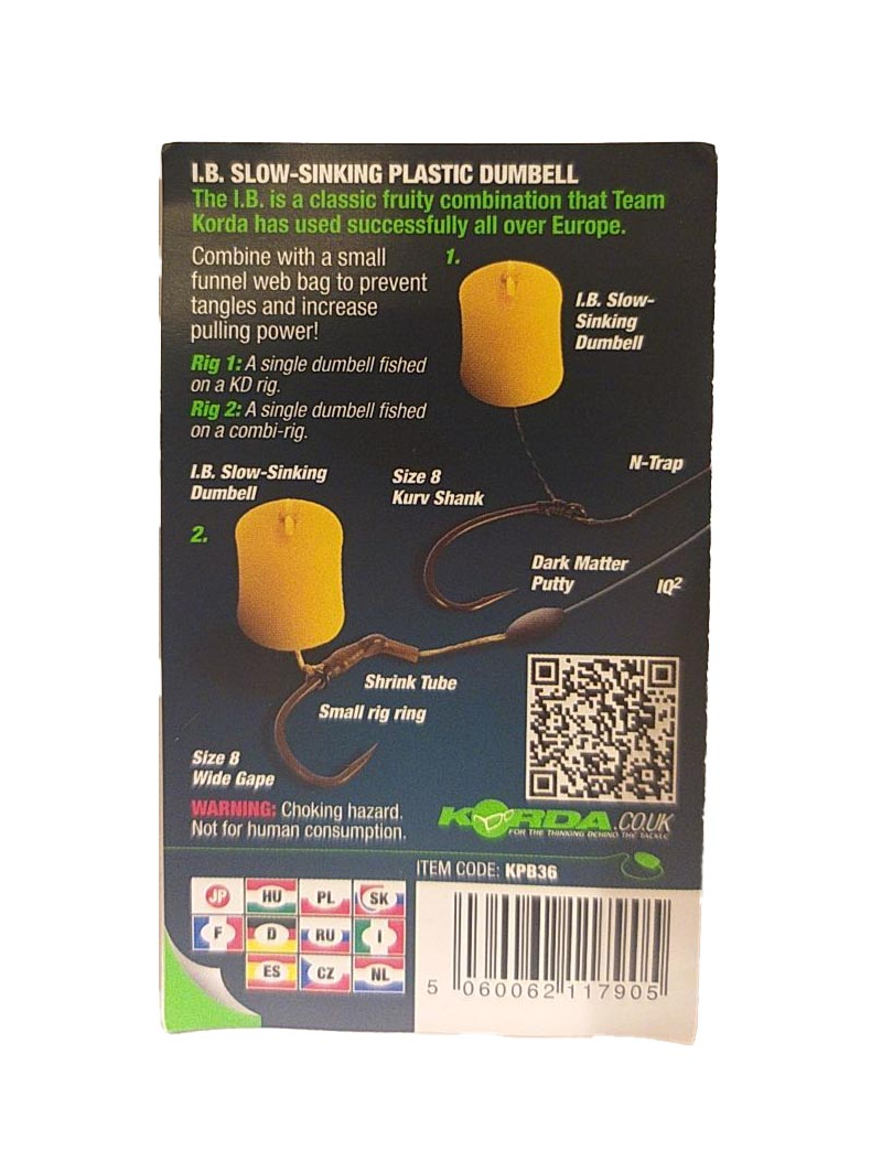 Имитационная медленно тонущая приманка Korda Slow Sinking Dumbell I.B. Yellow (фрукты), Диаметр: 12 мм, изображение 5 Имитационная медленно тонущая приманка Korda Slow Sinking Dumbell I.B. Yellow (фрукты), Диаметр: 12 мм, изображение 5
