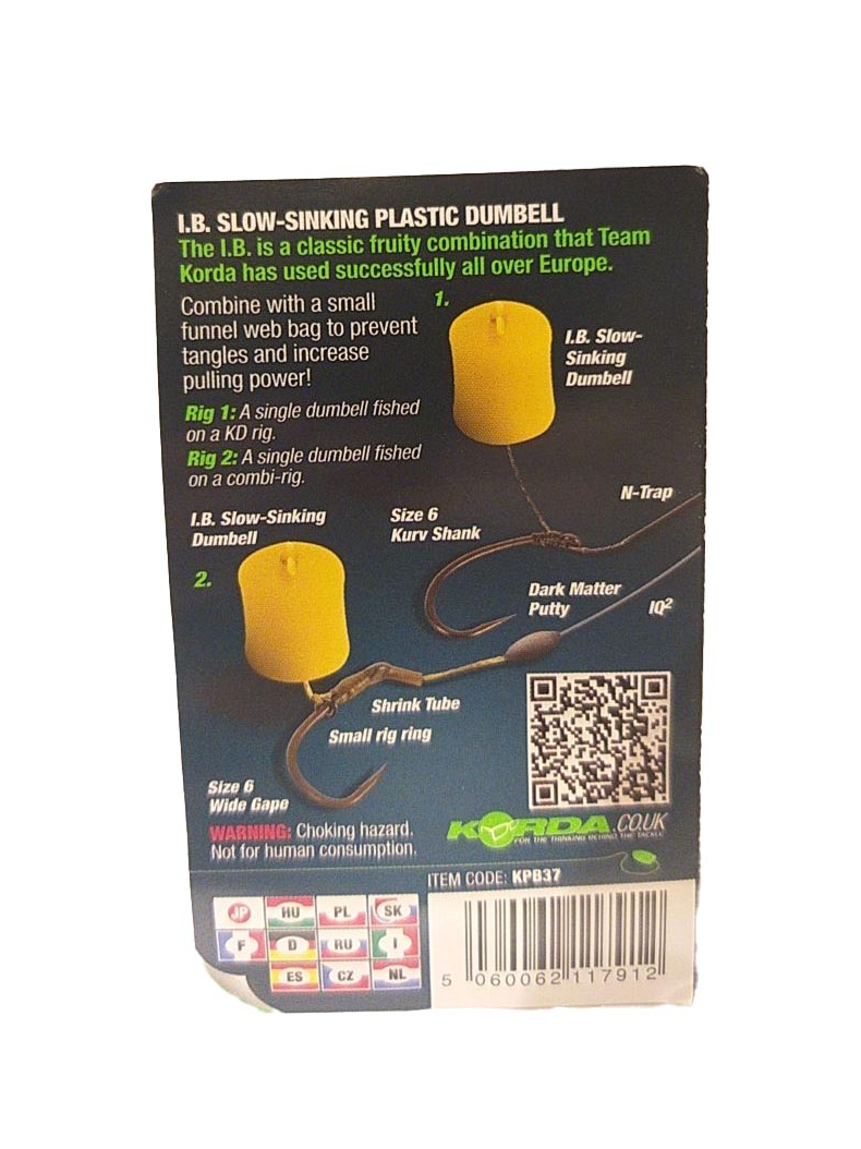 Имитационная медленно тонущая приманка Korda Slow Sinking Dumbell I.B. Yellow (фрукты), Диаметр: 12 мм, изображение 6 Имитационная медленно тонущая приманка Korda Slow Sinking Dumbell I.B. Yellow (фрукты), Диаметр: 12 мм, изображение 6