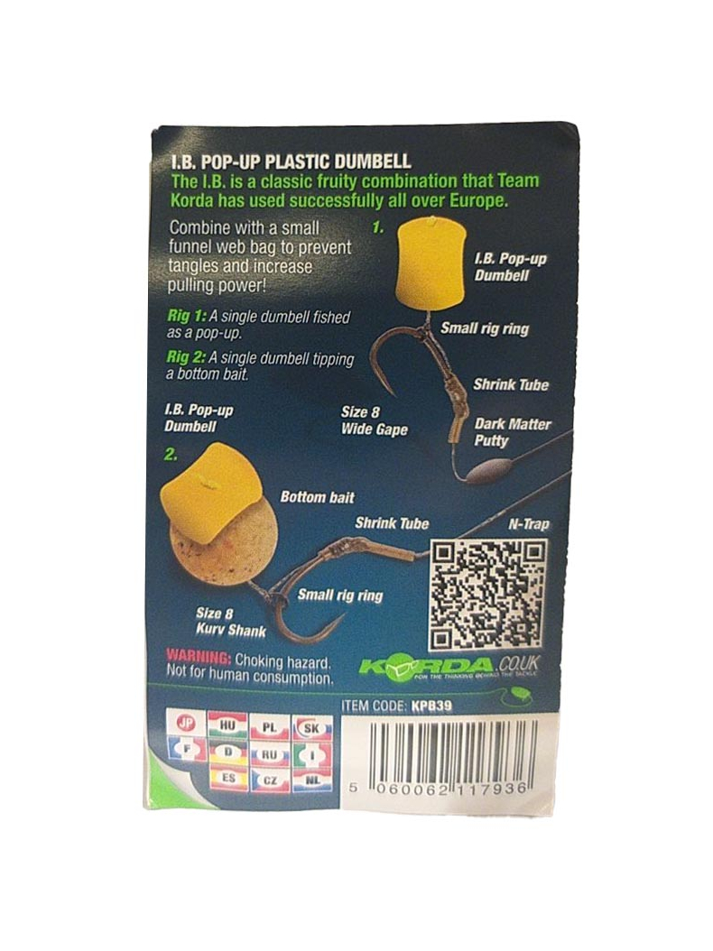 Имитационная плавающая приманка Korda Pop-Up Dumbell I.B. Yellow (фрукты), Диаметр: 16 мм, изображение 4