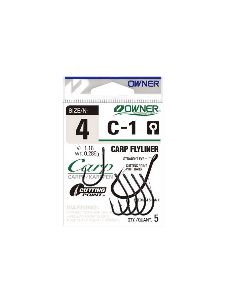 Крючки OWNER C-1 Carp Flyliner, Размер крючка: № 1 Крючки OWNER C-1 Carp Flyliner, Размер крючка: № 1