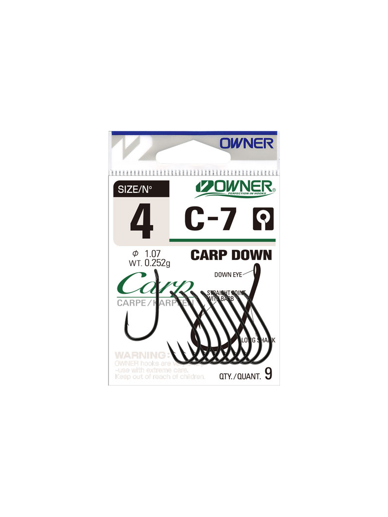 Крючки OWNER C-7 Carp Down, Размер крючка: № 4 Крючки OWNER C-7 Carp Down, Размер крючка: № 4