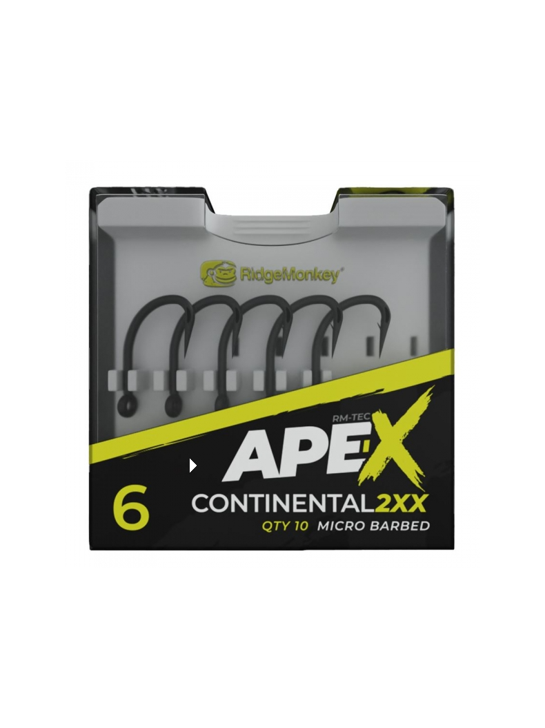 Крючки Ridge Monkey Ape-X Continental 2XX Barbed, Размер крючка: № 4, изображение 2 Крючки Ridge Monkey Ape-X Continental 2XX Barbed, Размер крючка: № 4, изображение 2