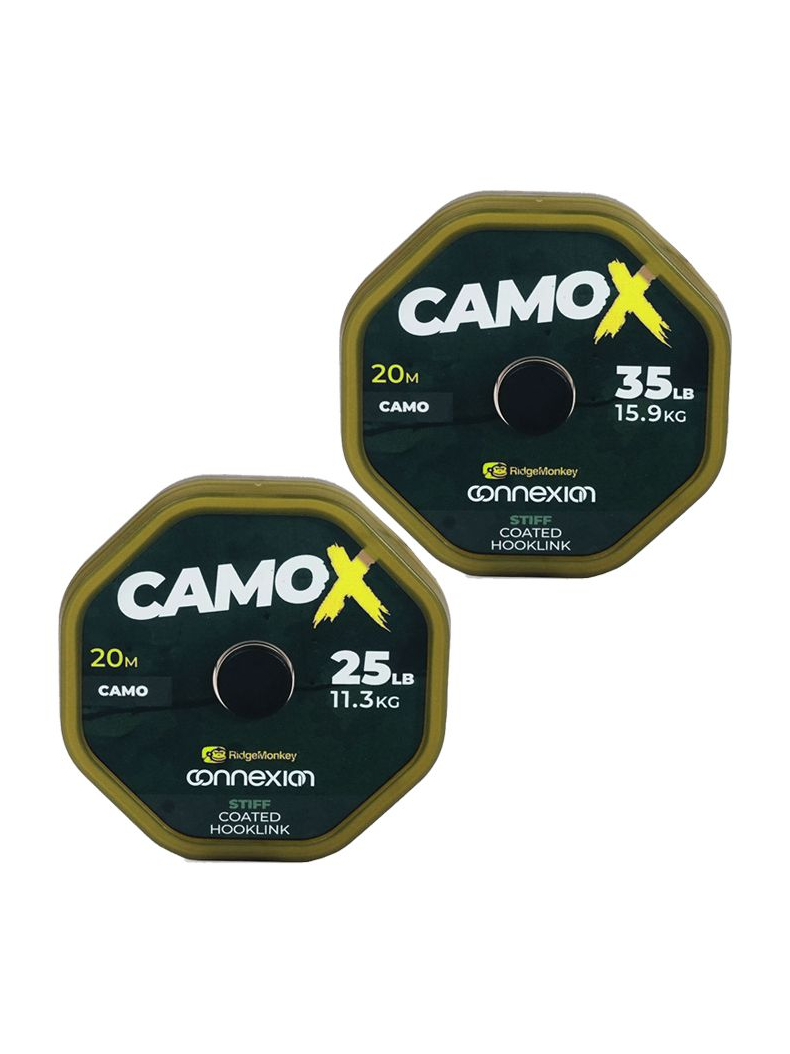 Поводковый материал в оболочке Ridge Monkey Connexion CamoX Stiff (Жесткий) Coated Hooklink, Разрывная нагрузка: 25 lb – 11.3 кг
