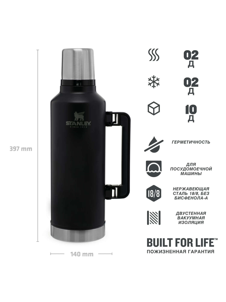 Термос STANLEY Classic 2.3L чёрный, изображение 2