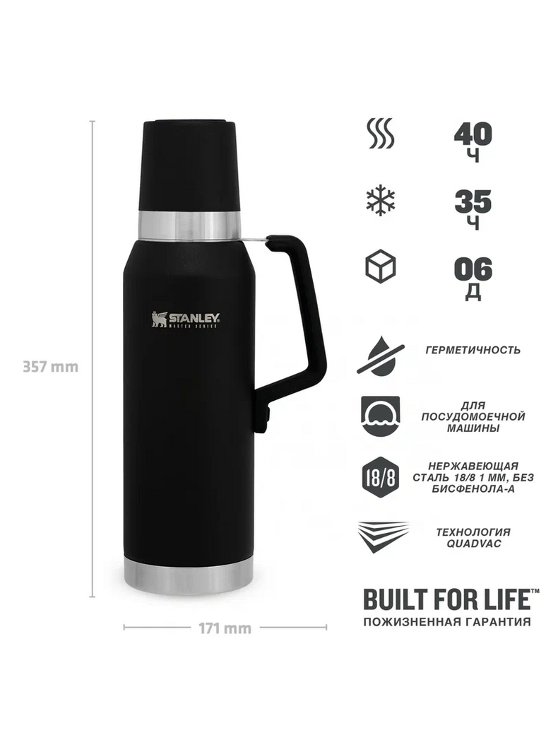 Термос STANLEY Master 1.3L чёрный, изображение 2 Термос STANLEY Master 1.3L чёрный, изображение 2