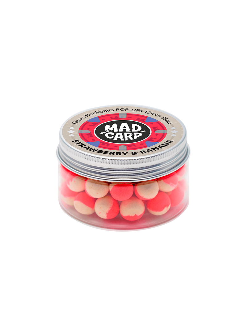 Бойлы плавающие Mad Carp Baits STRAWBERRY & BANANA Pop-Ups (Клубника и Банан), Диаметр: 12 мм Бойлы плавающие Mad Carp Baits STRAWBERRY & BANANA Pop-Ups (Клубника и Банан), Диаметр: 12 мм