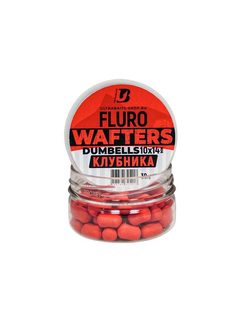 Вафтерсы ULTRABAITS Fluro Wafters Dumbells Strawberry (Клубника), Диаметр: 10 х 14 мм Вафтерсы ULTRABAITS Fluro Wafters Dumbells Strawberry (Клубника), Диаметр: 10 х 14 мм