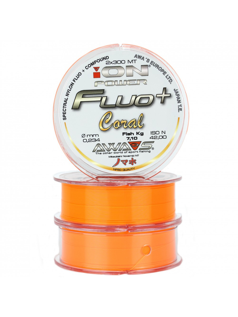 Леска карповая AWA'S ION POWER FLUO+ CORAL 600m, Диаметр лески: 0.234 мм