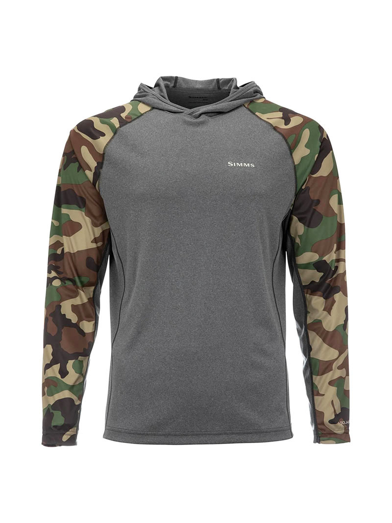 Термофутболка с капюшоном SIMMS SolarFlex Hoody Woodland Camo/Carbon Heather, Размер: M Термофутболка с капюшоном SIMMS SolarFlex Hoody Woodland Camo/Carbon Heather, Размер: M