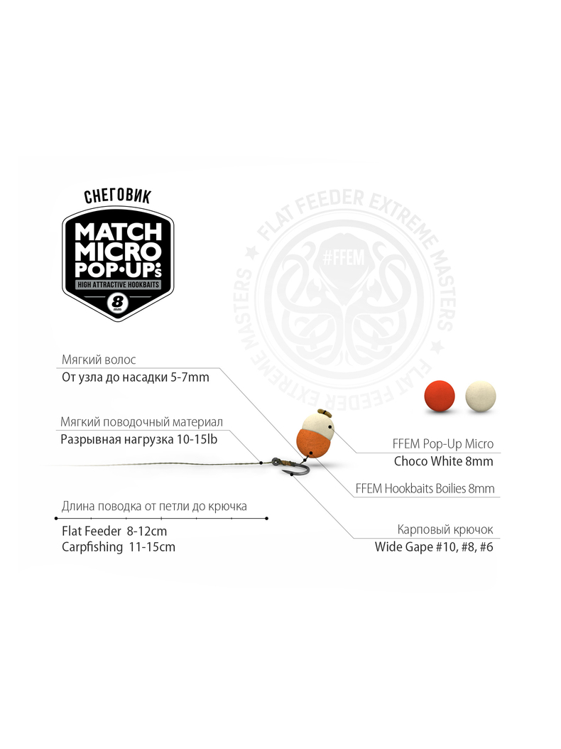 Плавающие насадочные бойлы FFEM Pop-Up Micro Choco White (Шоколад) 8mm, изображение 3