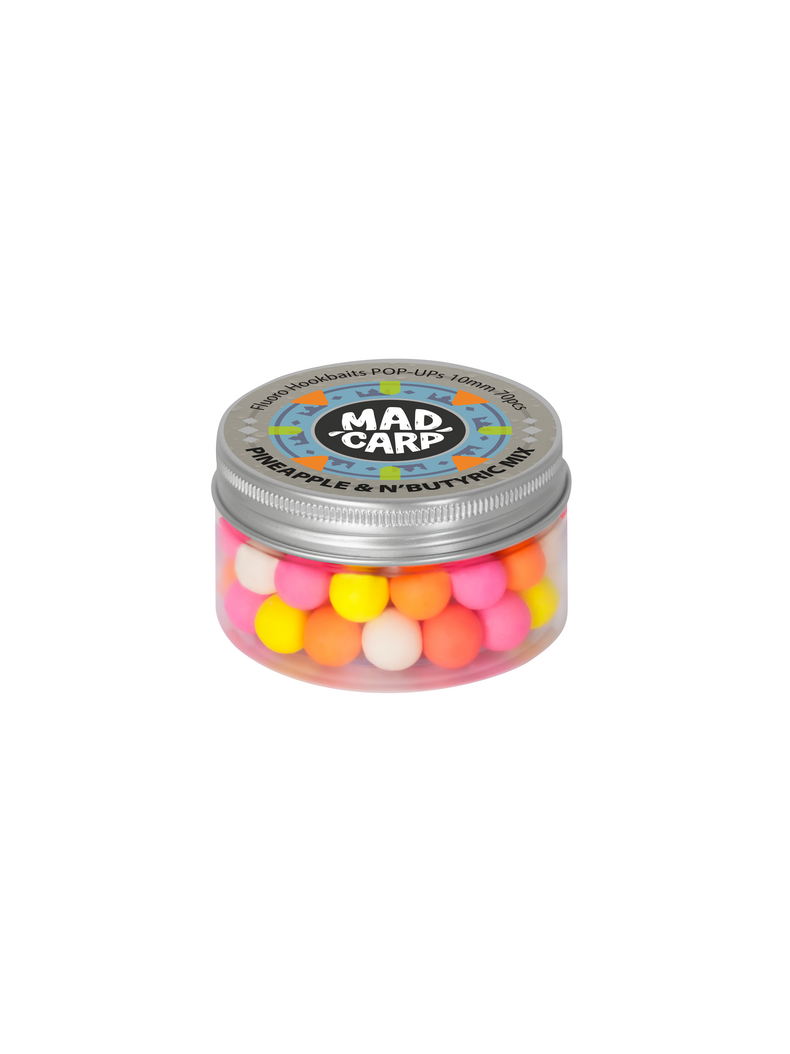 Бойлы плавающие Mad Carp Baits PINEAPPLE & N'BUTYRIC Pop-Ups COLOR MIX (Ананас и Масляная Кислота) набор бойлов разного цвета, Диаметр: 10 мм, изображение 2