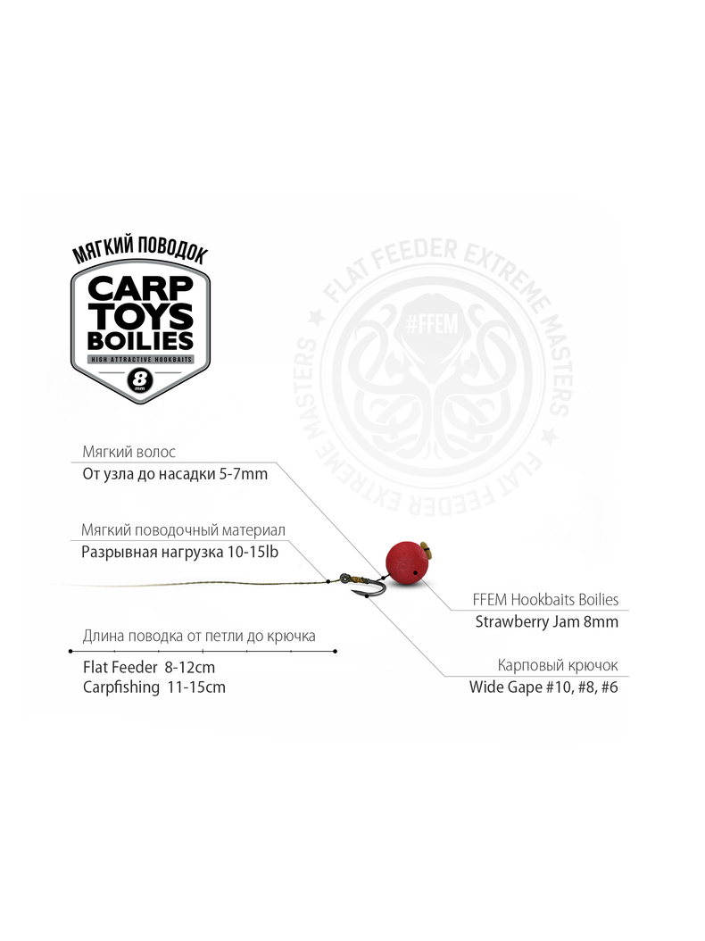 Насадочные тонущие бойлы FFEM Hookbaits Boilies Strawberry Jam (Клубничный Джем) 8mm, изображение 5